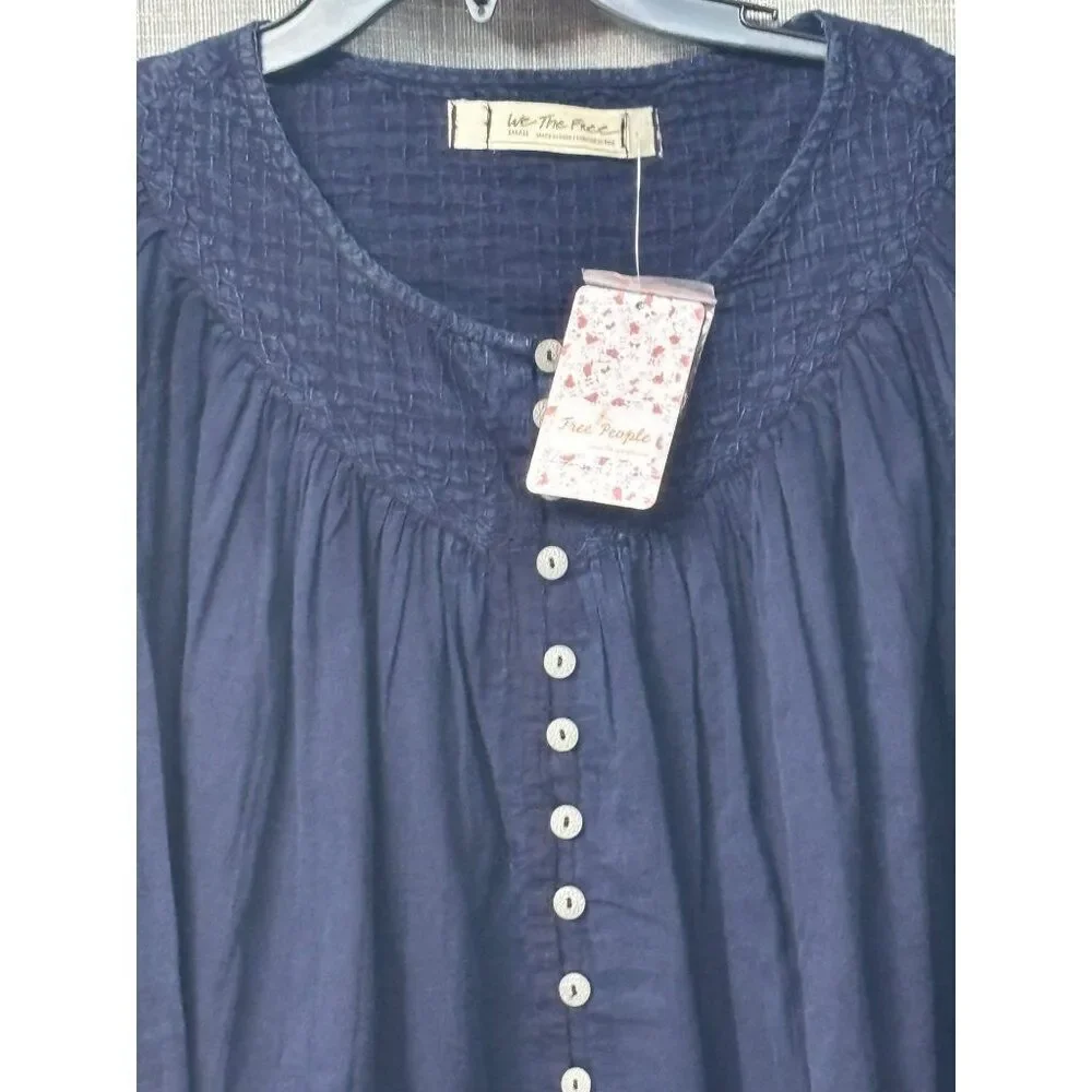 Free People Cool Meadow Woven Cotton Top, Navy, Sz. S